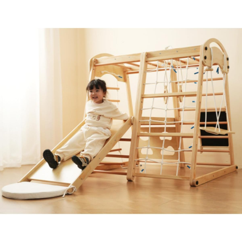 Kids Outdoor Climbing Frame - สไลเดอร์ไม้ในร่ม ชุดเครื่องเล่นในร่มสำหรับเด็ก อุปกรณ์สนามเด็กเล่นขนาดใหญ่ ชุดเครื่องเล่นในร่มไม้แบบพับได้