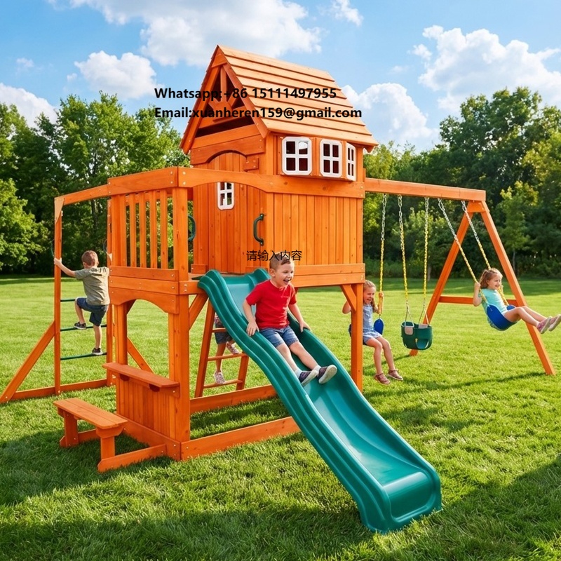 Kids Outdoor Climbing Frame - ชุดเครื่องเล่นสนามเด็กเล่นกลางแจ้งขนาดใหญ่ ของเล่นเด็ก สนามเด็กเล่นหลังบ้าน สวนสาธารณะ โรงเรียน ชุดชิงช้าไม้สำหรับเด็ก