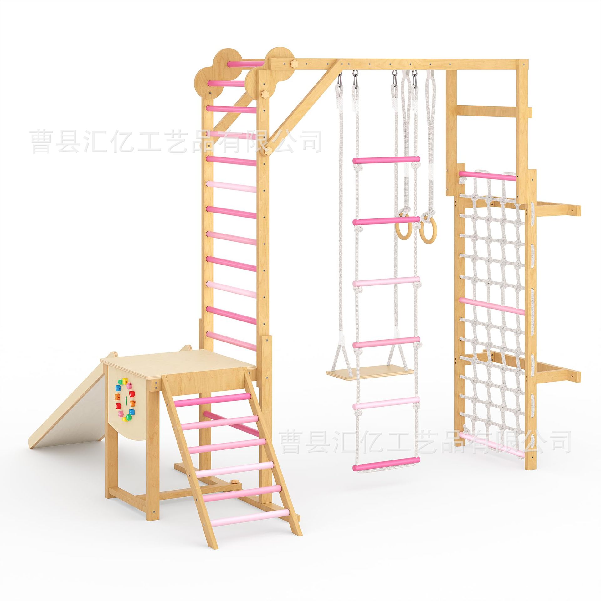 Kids Outdoor Climbing Frame - ของเล่นออกกำลังกายสำหรับเด็กทำจากไม้เนื้อแข็งสำหรับใช้ในร่ม, สนามเด็กเล่นปีนป่ายแบบผสมผสานจากไม้, อุปกรณ์ฝึกกีฬาสำหรับเด็ก