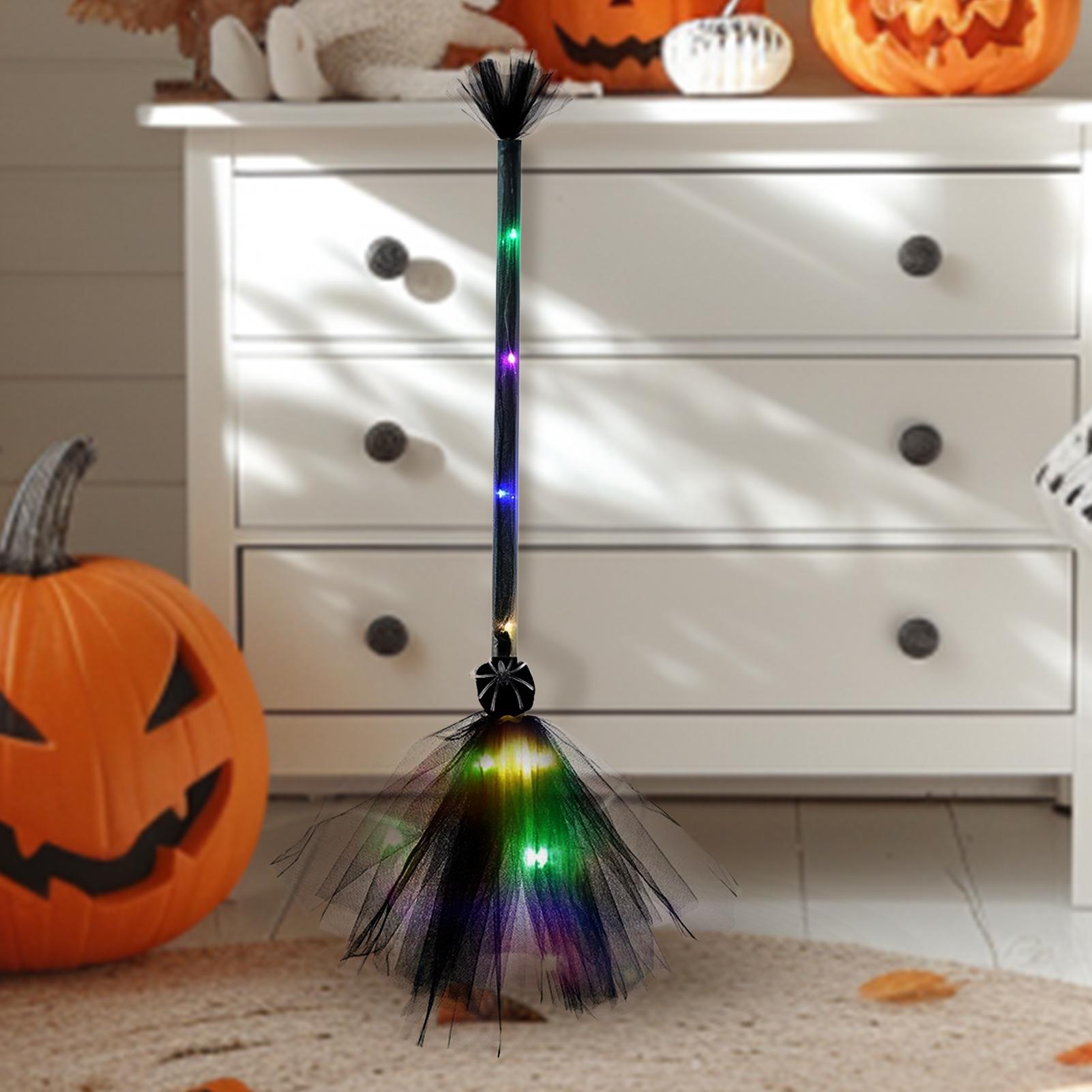 Kids Outdoor Broom - ไม้กวาดแม่มดแบบตาข่าย ใช้พลังงานจากแบตเตอรี่ น้ำหนักเบา สำหรับตกแต่งงานปาร์ตี้ฮาโลวีน ไม้กวาดเรืองแสงสำหรับคอสเพลย์เด็ก ใช้ได้ทั้งในร่มและกลางแจ้งในสวน