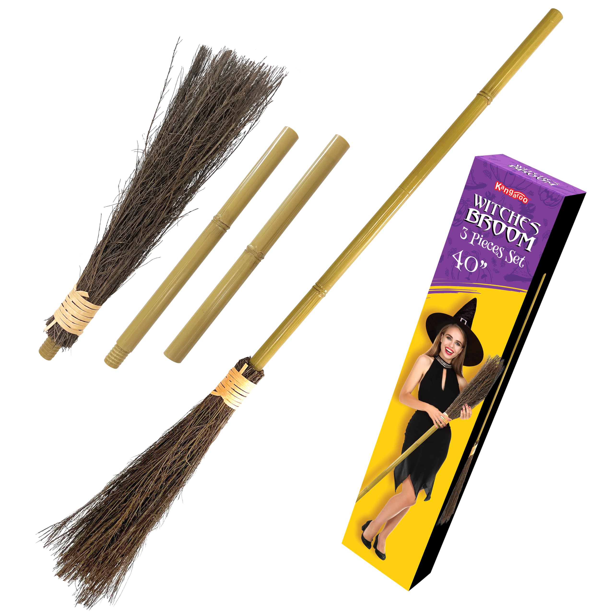 Kids Outdoor Broom - ไม้กวาดแม่มดไม้ไผ่ขนาด 40 นิ้ว สำหรับเด็ก วัยรุ่น และผู้ใหญ่
