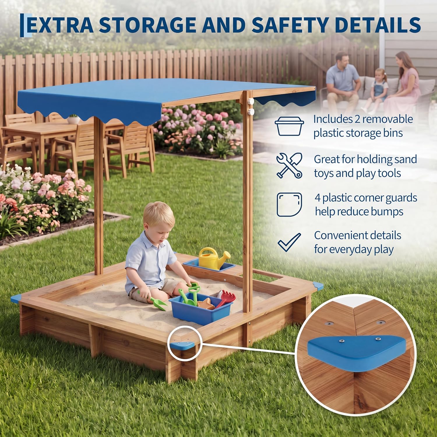 Kids Outdoor Area - หลุมทรายกลางแจ้งสำหรับเด็ก สนามเด็กเล่นไม้สำหรับเด็กก่อนวัยเรียนและอนุบาล พื้นที่เล่นทรายกลางแจ้งในสวนหลังบ้าน พร้อมถังเก็บทราย 2 ใบ